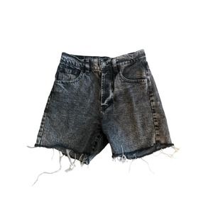 Women 34 Kaotiko Button Fly Black Denim Jean Shorts High Rise Cut-Off Raw Hem